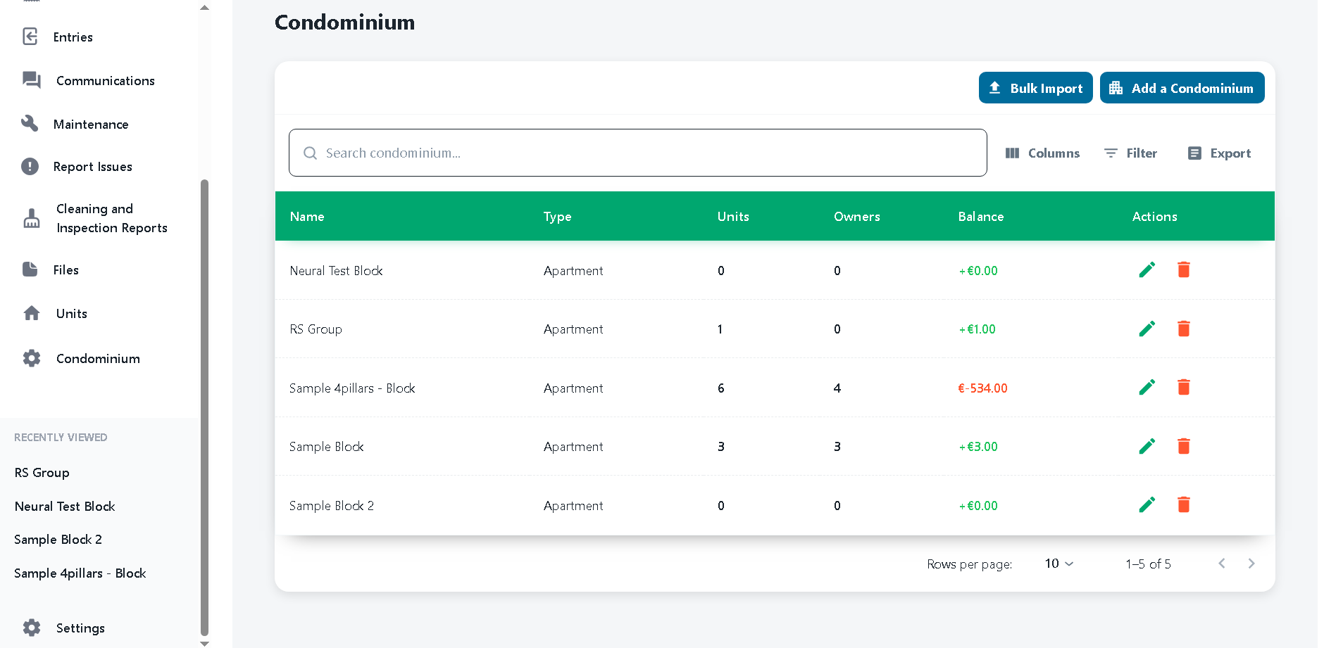 Dominium live bank balance screen — Malta client portal